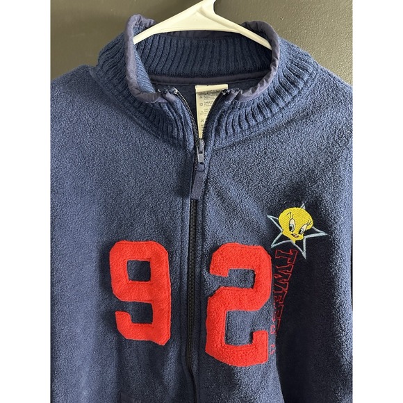 Jackets & Blazers - Vintage Womens Jacket Looney Tunes XL Blue Long Sleeve Zip Front Mock Neck 90s‎